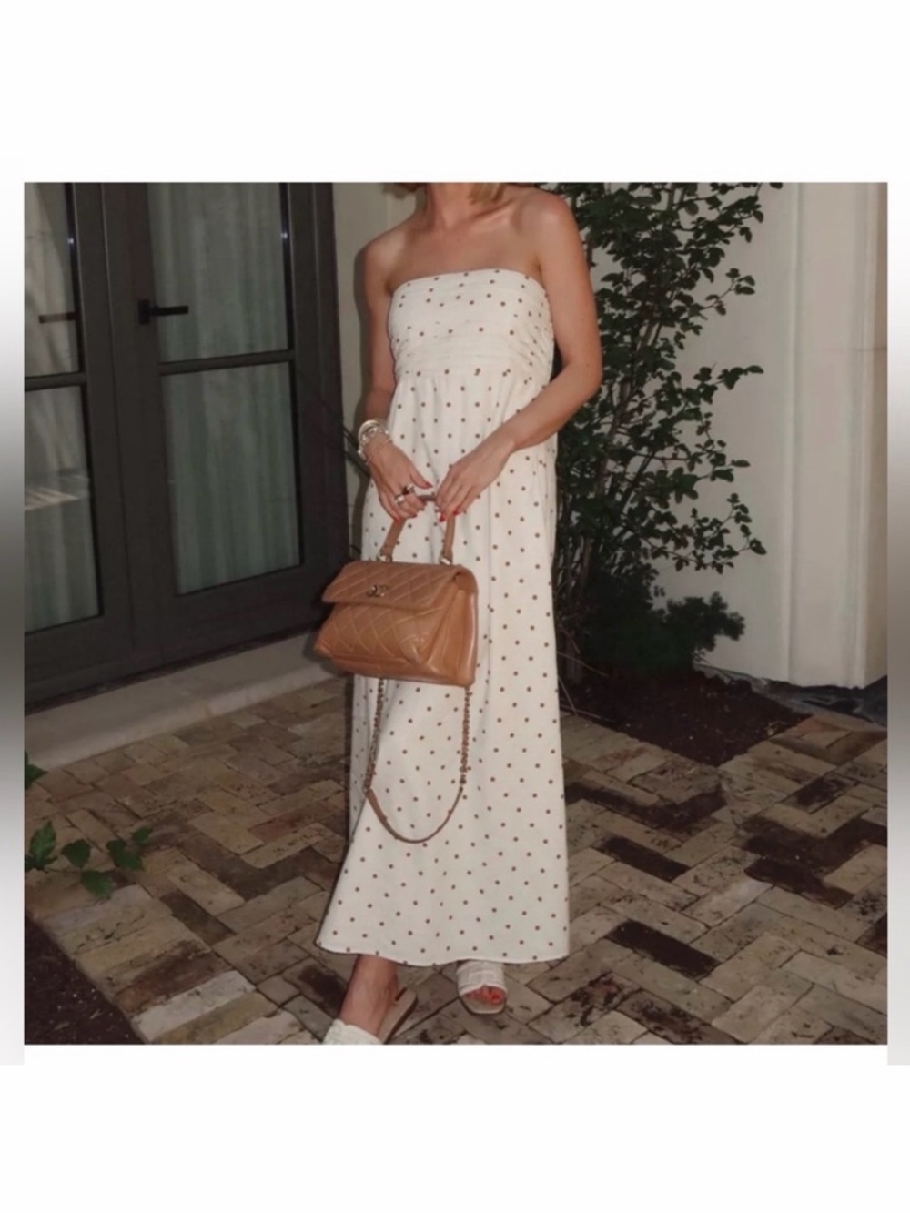 Abercrombie & Fitch Cream Strapless Linen Polka Dot Maxi Dress